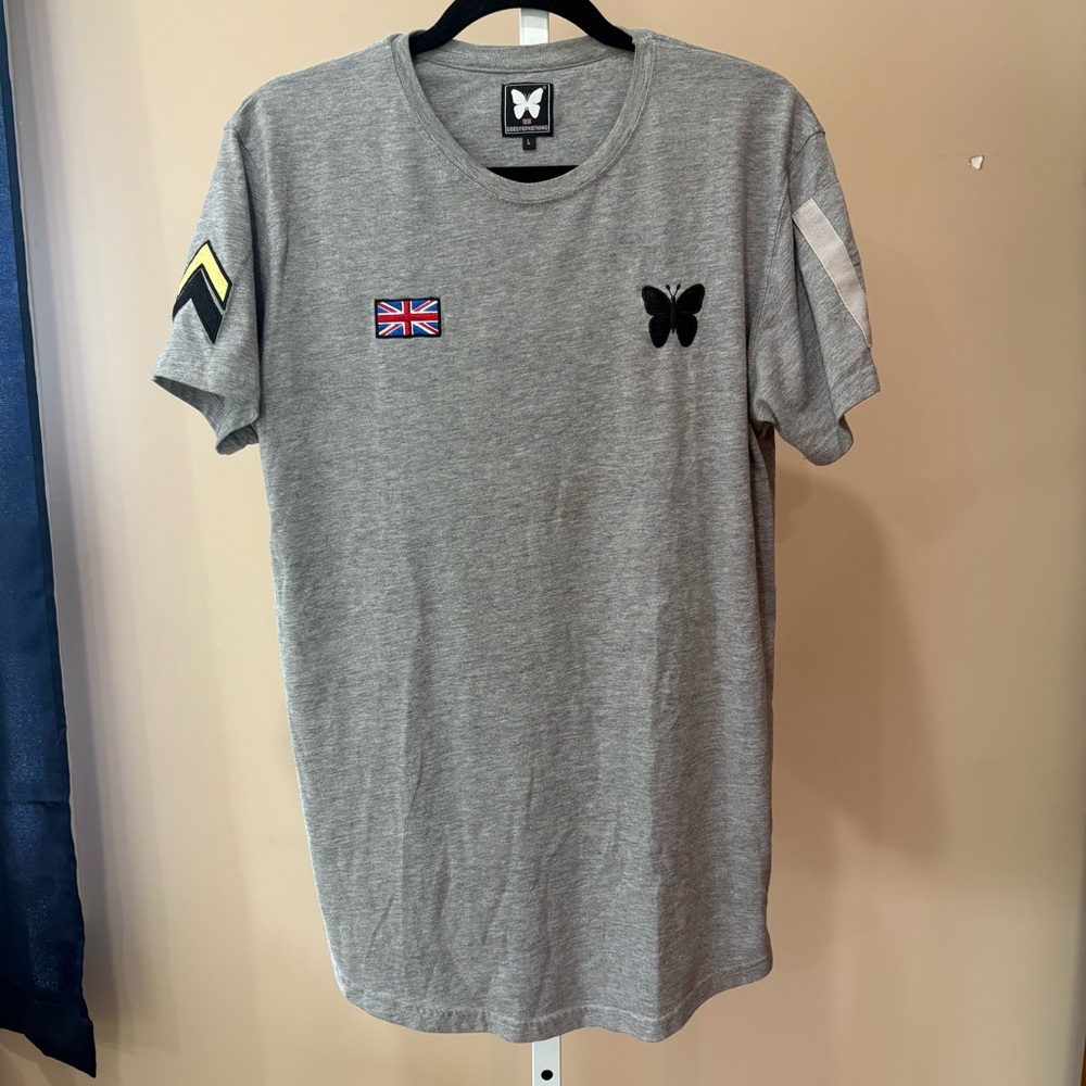 Butterfly Patch Gray T-Shirt SIZE L